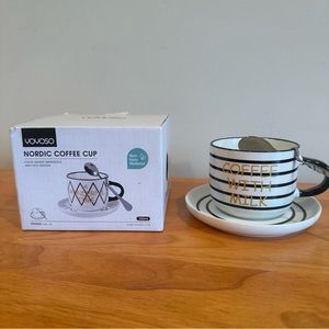 Yoyoso Nordic Coffee Cup with Spoon and Saucer - “Coffee with Milk”